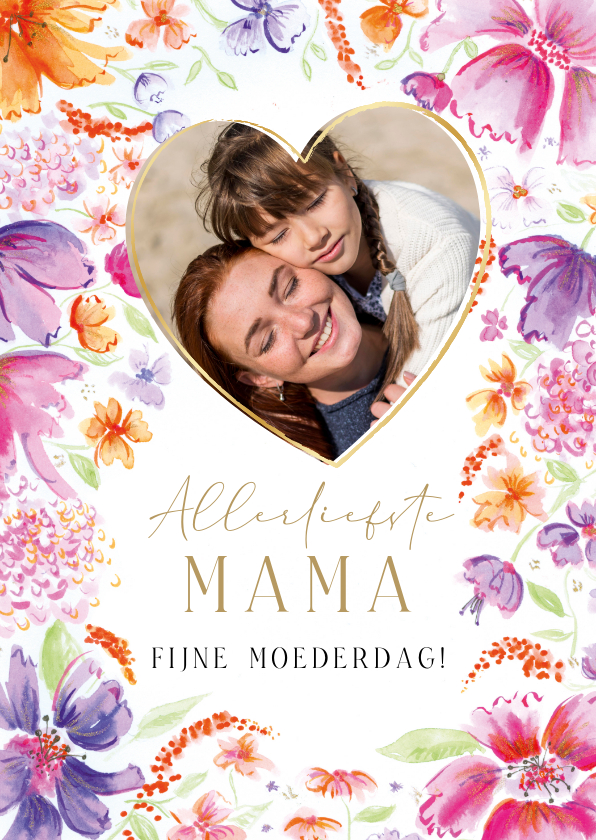 Moederdag kaarten - Moederdagkaart kleurige bloemenrand met eigen foto