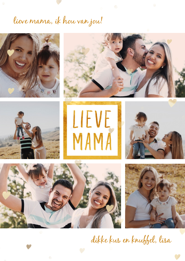 Moederdag kaarten - Moederdagkaart 'lieve mama' met 6 foto's
