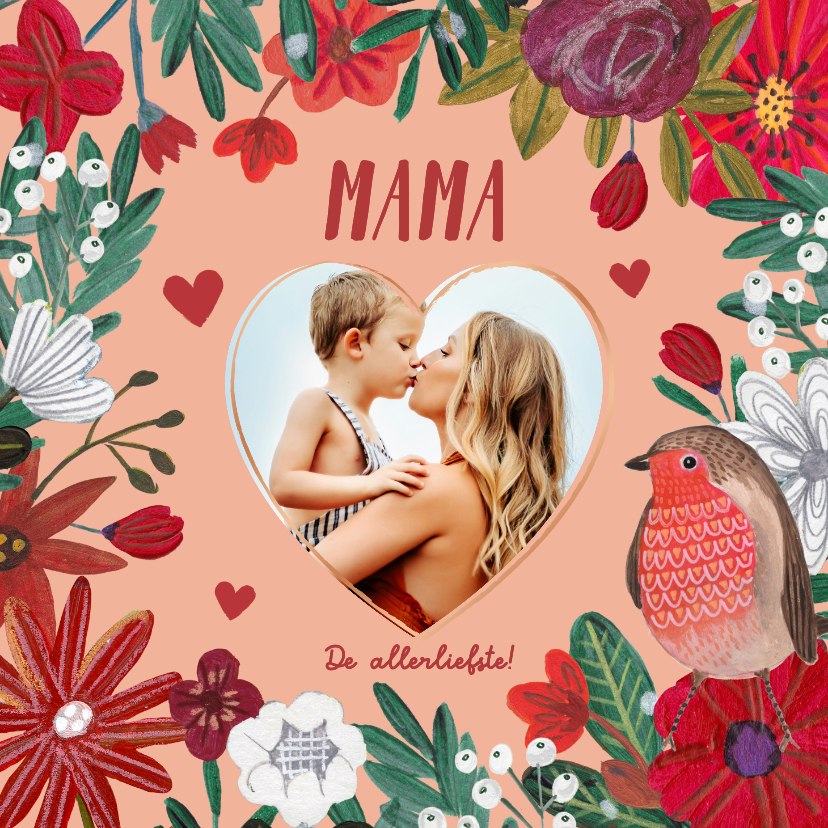 Moederdag kaarten - Moederdagkaart met foto bloemen liefde mama hart