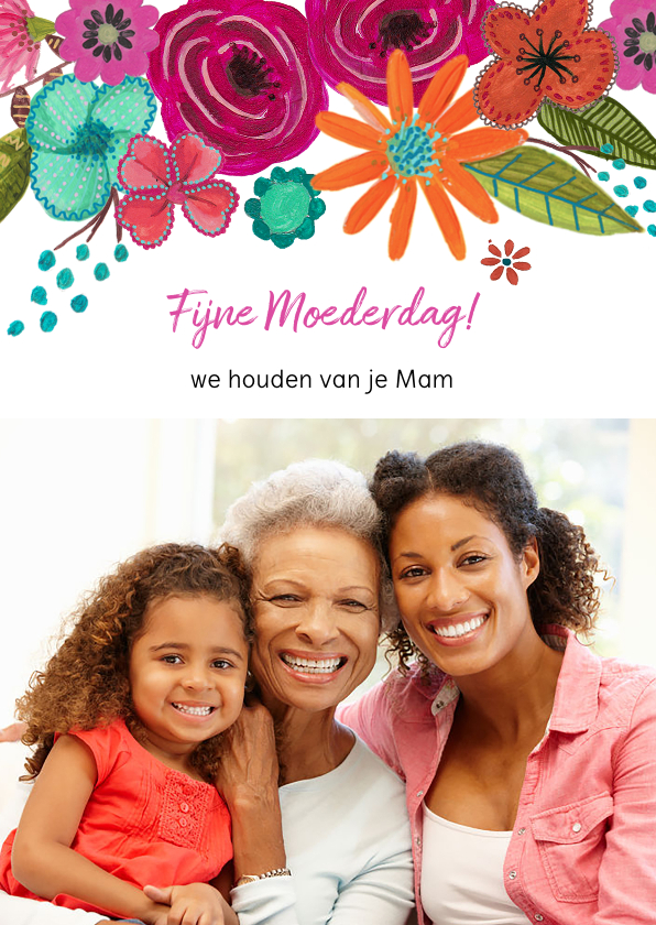 Moederdag kaarten - Moederdagkaart met foto en bloemen rand