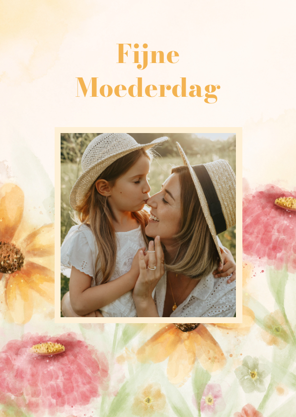 Moederdag kaarten - Moederdagkaart met foto en vrolijke kleurrijke bloemen