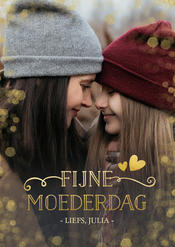 Moederdagkaart met grote foto en kader met gouden confetti - Moederdag kaarten Moederdag kaarten - Moederdagkaart met grote foto en kader met gouden confetti
