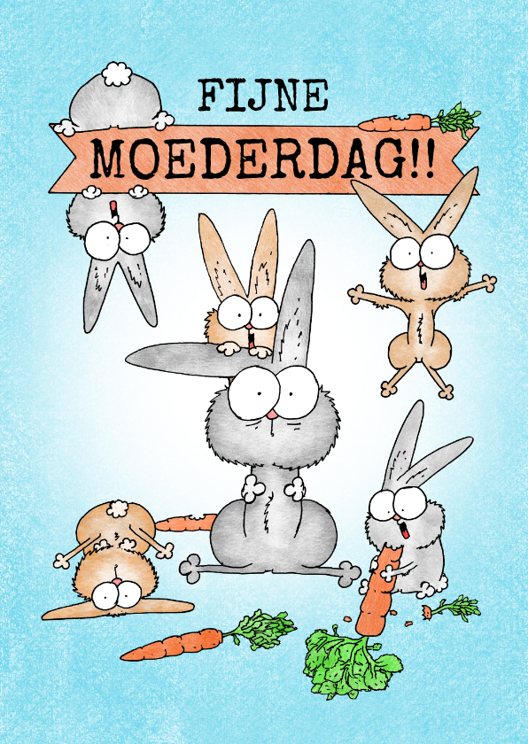 Moederdagkaart met moeder konijn en veel vrolijke konijntjes - Moederdag kaarten Moederdag kaarten - Moederdagkaart met moeder konijn en veel vrolijke konijntjes
