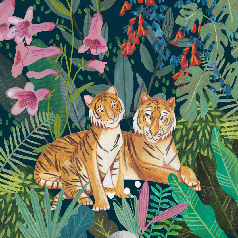 Moederdag kaarten - Moederdagkaart met moeder tijger en kind tijger in de jungle