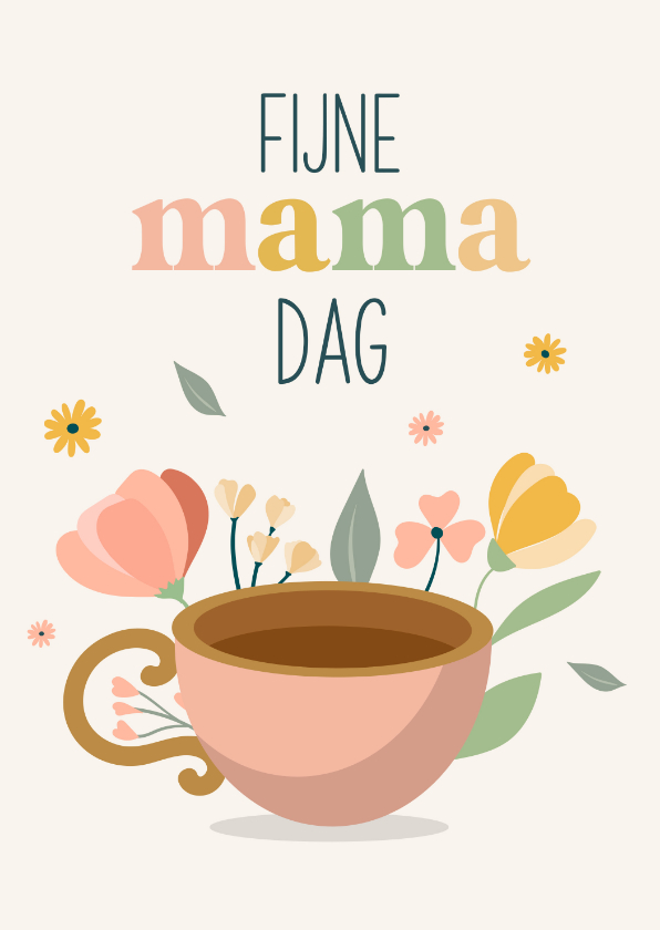 Moederdagkaart met theemok en bloemen - Moederdag kaarten Moederdag kaarten - Moederdagkaart met theemok en bloemen