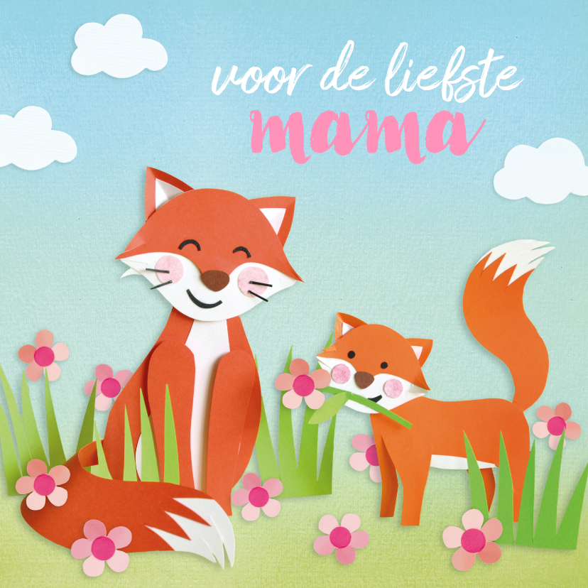 Moederdag kaarten - Moederdagkaart met vosjes