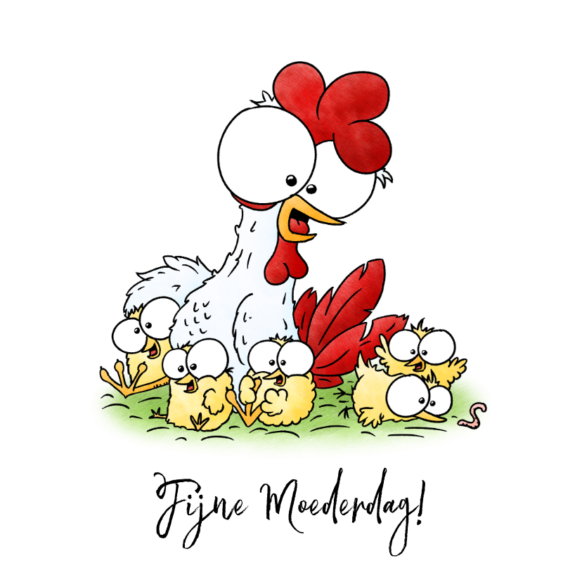 Moederdagkaart - Moeder kip met kuikentjes - Moederdag kaarten Moederdag kaarten - Moederdagkaart - Moeder kip met kuikentjes