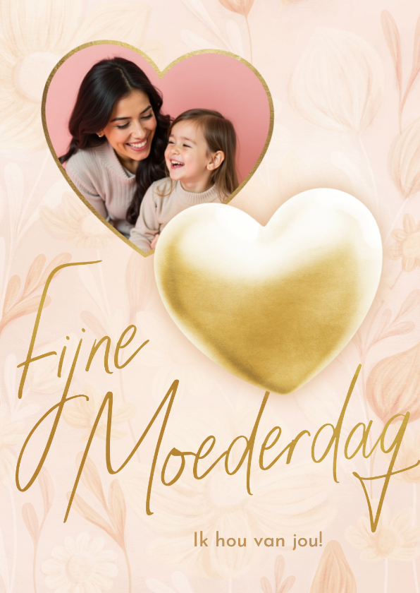 Moederdagkaart roze bloemen met foto en hart - Moederdag kaarten Moederdag kaarten - Moederdagkaart roze bloemen met foto en hart