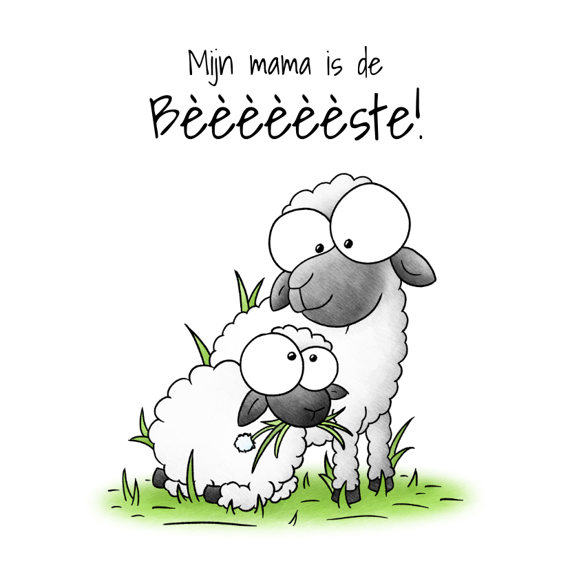 Moederdag kaarten - Moederdagkaart Schaap met lammetje - Mijn mama is de bèèèste