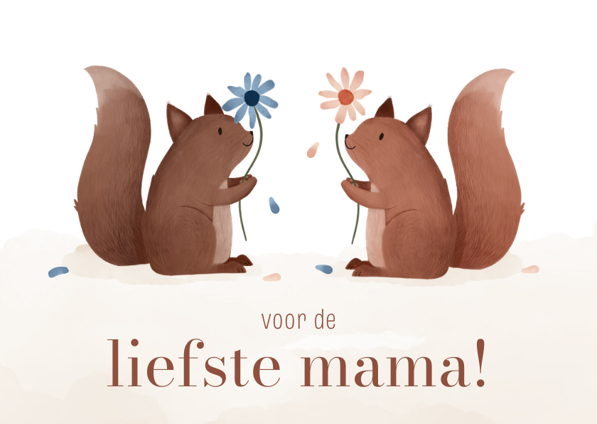 Moederdag kaarten - Moederdagkaart twee eekhoorntjes met bloem