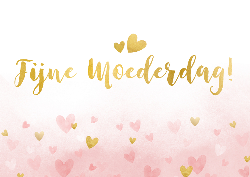 Moederdagkaart waterverf met roze en gouden hartjes - Moederdag kaarten Moederdag kaarten - Moederdagkaart waterverf met roze en gouden hartjes