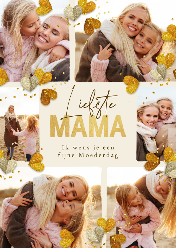 Moederdagkaart zes foto's hartjes goud liefdevol - Moederdag kaarten Moederdag kaarten - Moederdagkaart zes foto's hartjes goud liefdevol
