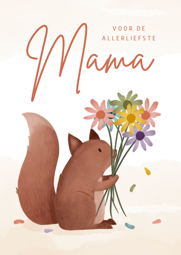Moederdag kaarten - Moederdagkaartje eekhoorn met bos bloemen 