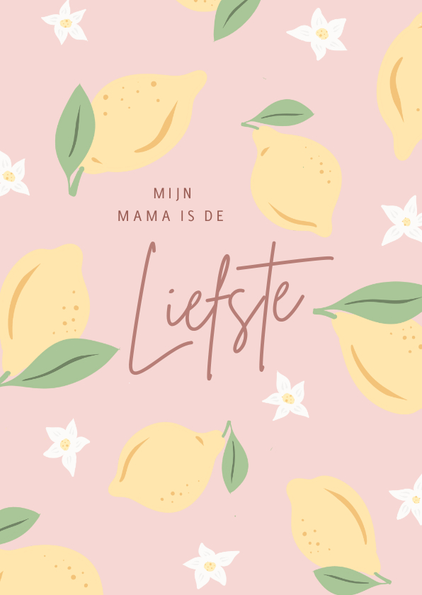 Moederdag kaarten - Roze moederdagkaartje met citroentjes en bloemetjes