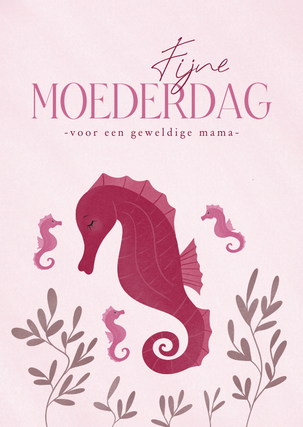 Moederdag kaarten - Schattige moederdagkaart met zeepaardje met kleintjes roze