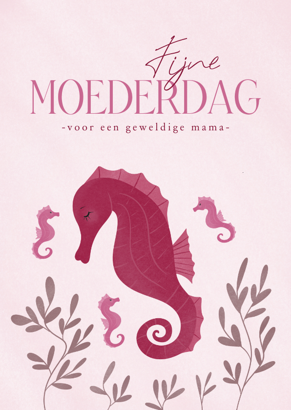 Schattige moederdagkaart met zeepaardje met kleintjes roze - Moederdag kaarten Moederdag kaarten - Schattige moederdagkaart met zeepaardje met kleintjes roze