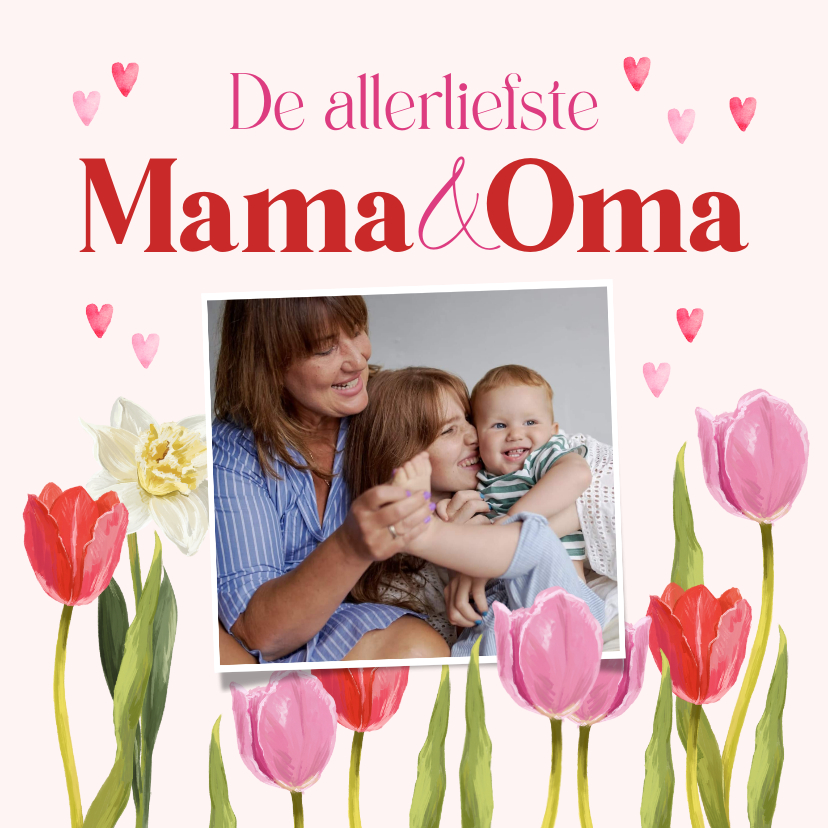 Moederdag kaarten - Stijlvolle moederdagkaart liefste mama en oma bloemen hart