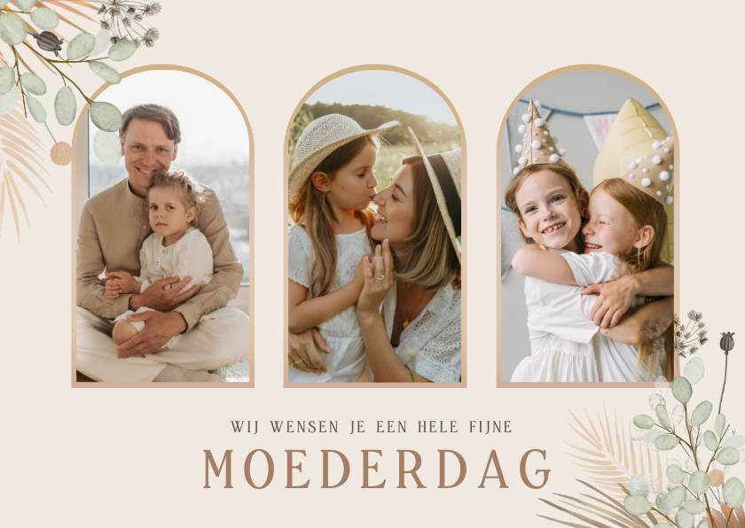 Moederdag kaarten - Stijlvolle moederdagkaart met droogbloemen en 3 foto's