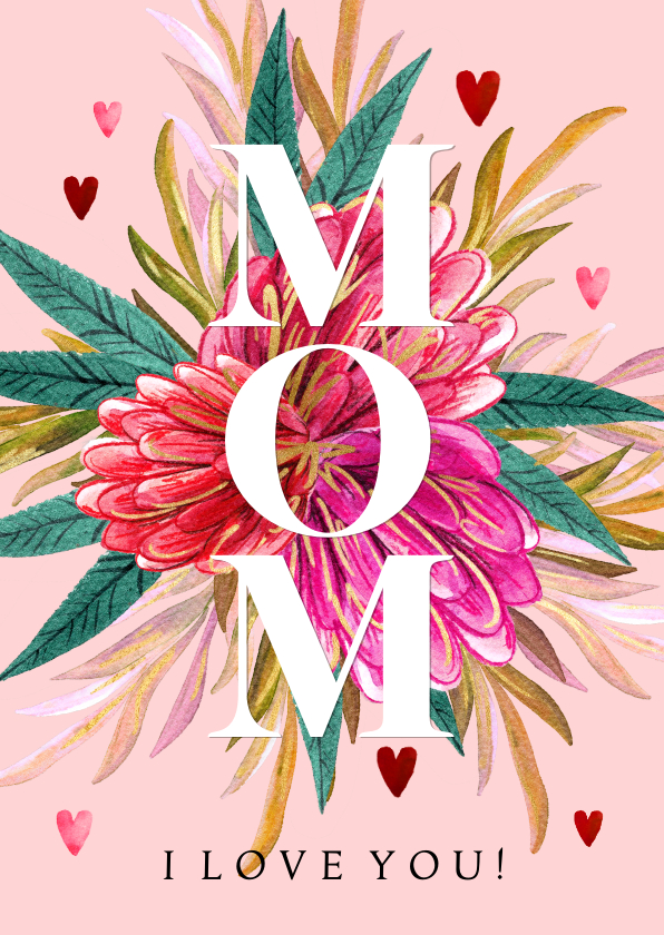 Moederdag kaarten - Stijlvolle moederdagkaart mom botanisch bloemen hartjes