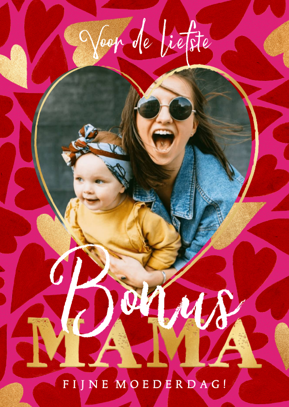 Moederdag kaarten - Trendy Moederdagkaart bonus mama harten goud foto