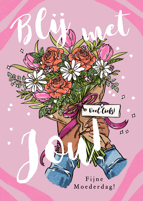 Moederdag kaarten - Trendy moederdagkaart bonusmoeder boeket tulpen roos