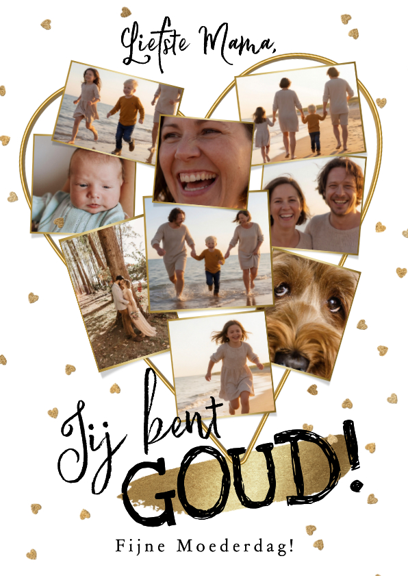 Moederdag kaarten - Trendy moederdagkaart collage hartjesconfetti goud 
