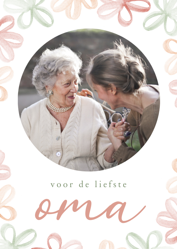 Moederdag kaarten - Voor de liefste oma met waterverf bloemetjes en foto