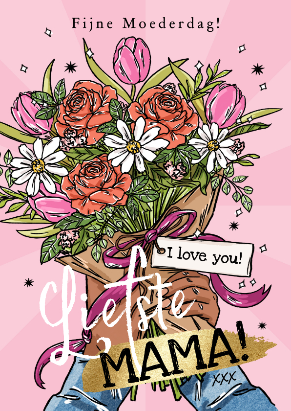 Moederdag kaarten - Vrolijke moederdagkaart kleurrijk boeket bloemen illustratie
