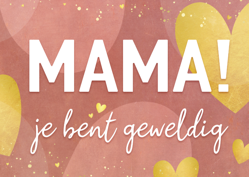 Vrolijke moederdagkaart met rode en gouden hartjes - Moederdag kaarten Moederdag kaarten - Vrolijke moederdagkaart met rode en gouden hartjes