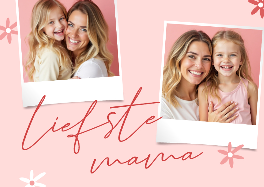 Vrolijke moederdagkaart twee foto's en bloemetjes roze - Moederdag kaarten Moederdag kaarten - Vrolijke moederdagkaart twee foto's en bloemetjes roze