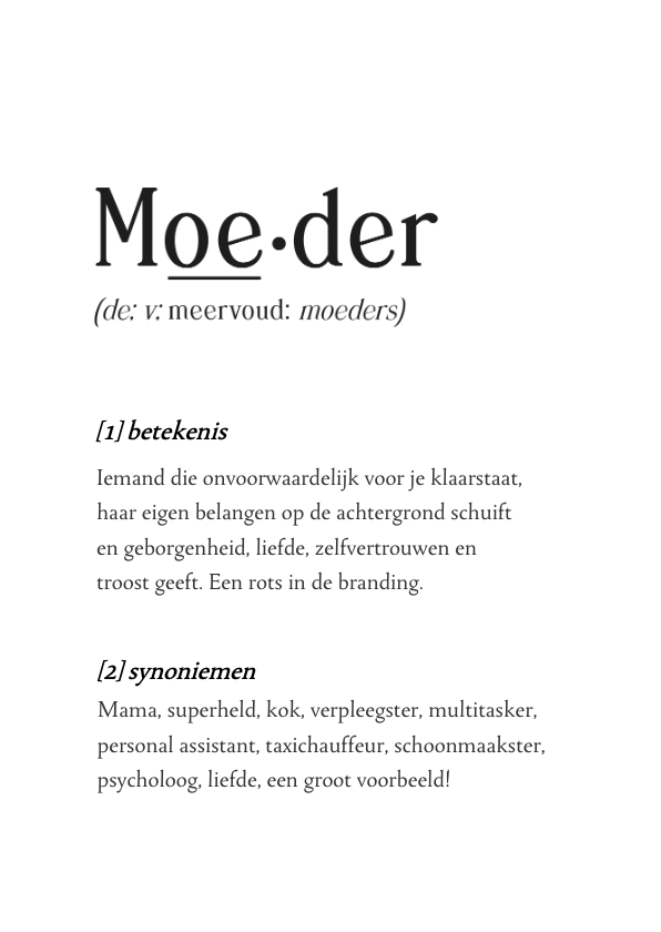 Moederdag kaarten - Woordenboek moederdagkaart voor alle moederfiguren!