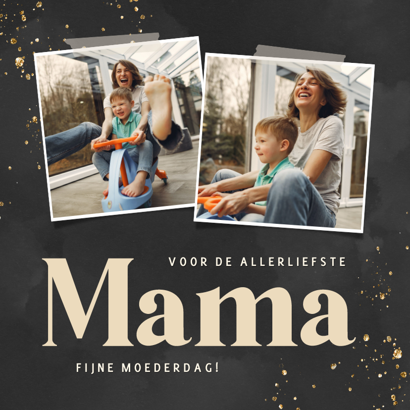 Moederdag kaarten - Zwarte fotokaart voor Moederdag met gouden spetters