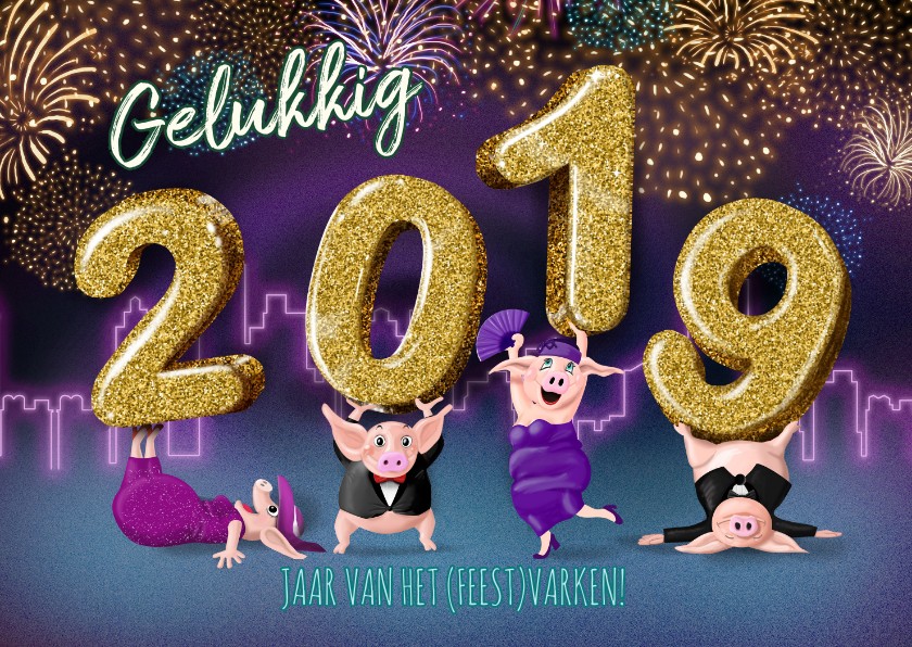 2019 jaar van het feestvarken - Nieuwjaarskaarten Nieuwjaarskaarten - 2019 jaar van het feestvarken