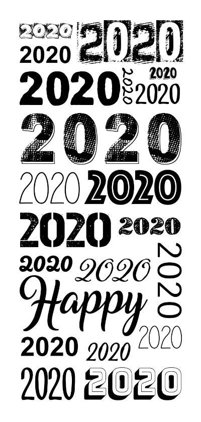 2020 herhaald in verschillende lettertypes - Nieuwjaarskaarten Nieuwjaarskaarten - 2020 herhaald in verschillende lettertypes
