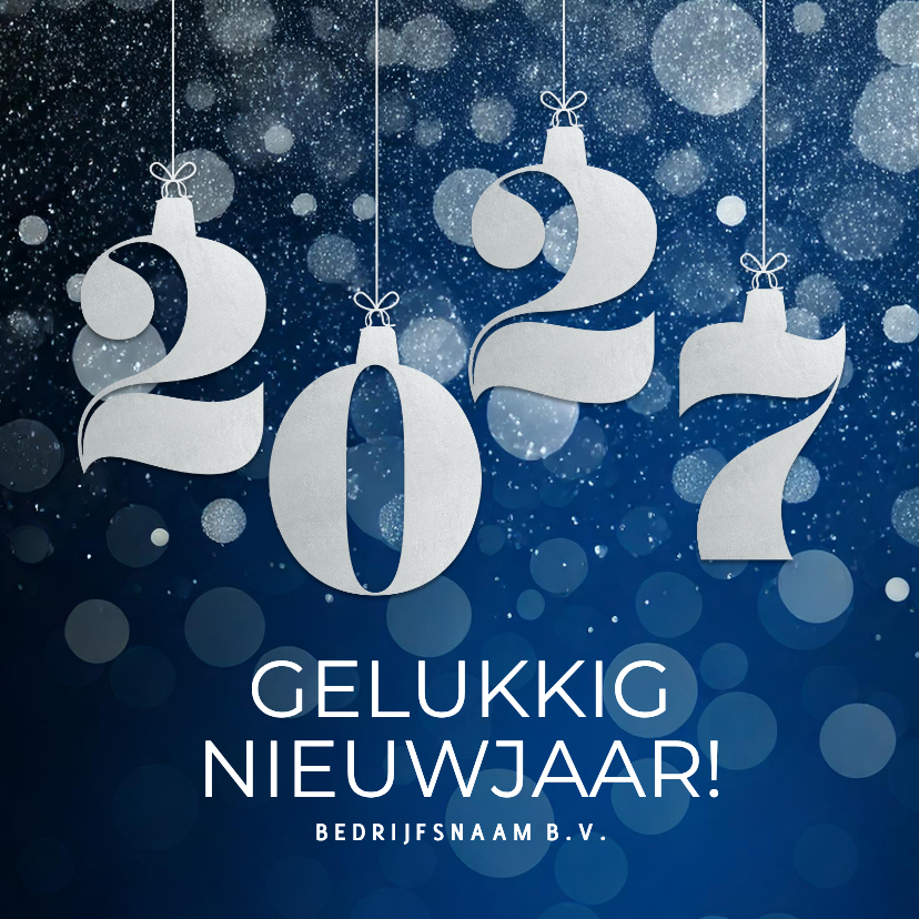 Blauwe zakelijke nieuwjaarskaart met zilveren glitter 2027 - Nieuwjaarskaarten Nieuwjaarskaarten - Blauwe zakelijke nieuwjaarskaart met zilveren glitter 2027