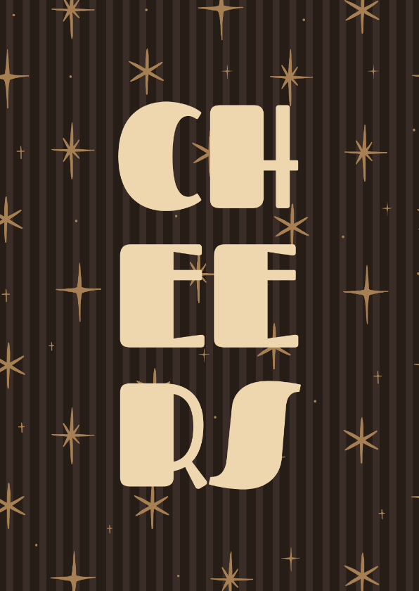 Nieuwjaarskaarten - Bruine nieuwjaarskaart cheers streepjes met sterren