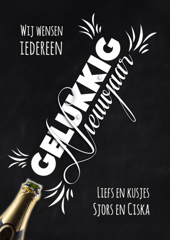 Champagnefles nieuwjaarskaart - Nieuwjaarskaarten Nieuwjaarskaarten - Champagnefles nieuwjaarskaart