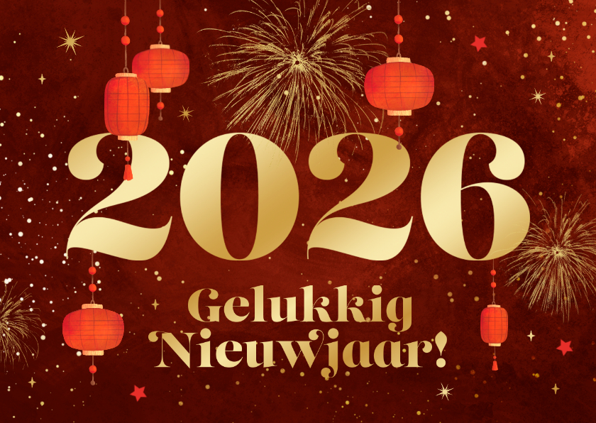 Nieuwjaarskaarten - Chinees nieuwjaar 2026 jaar van de slang vuurwerk lampjes