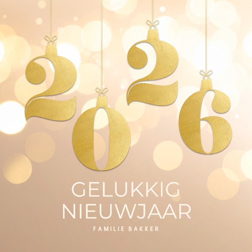 Chique beige nieuwjaarskaartje goud met bokeh - Nieuwjaarskaarten Nieuwjaarskaarten - Chique beige nieuwjaarskaartje goud met bokeh