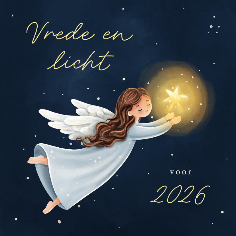 Nieuwjaarskaarten - Christelijke nieuwjaarskaart engel met ster vrede & licht