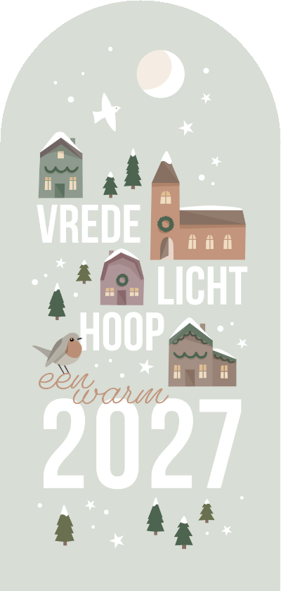 Nieuwjaarskaarten - Christelijke nieuwjaarskaart met huisjes vredesboodschap