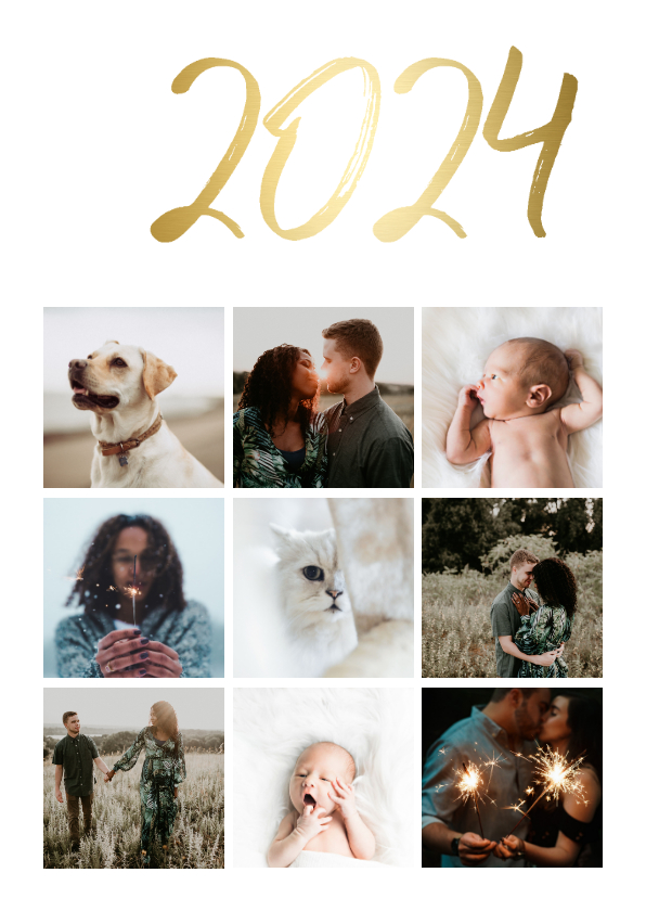 Nieuwjaarskaarten - Collagekaart stijlvol '2024' goud