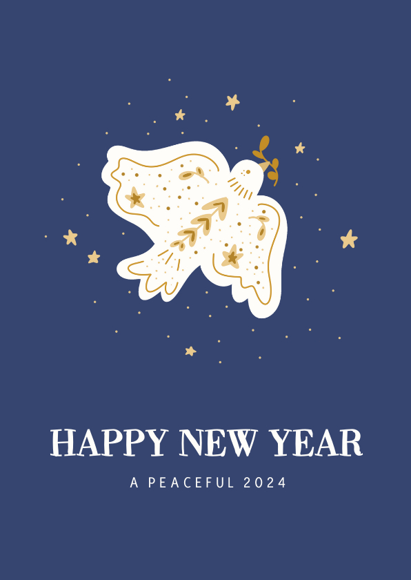 Nieuwjaarskaarten - Donkerblauwe nieuwjaarskaart met vredesduifje