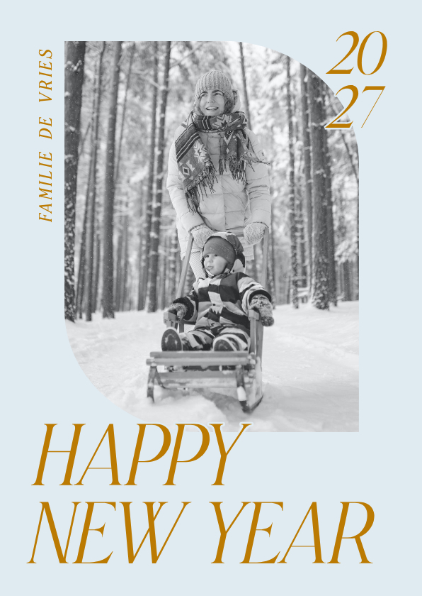 Elegante fotokaart met klassieke typografie voor nieuwjaar - Nieuwjaarskaarten Nieuwjaarskaarten - Elegante fotokaart met klassieke typografie voor nieuwjaar