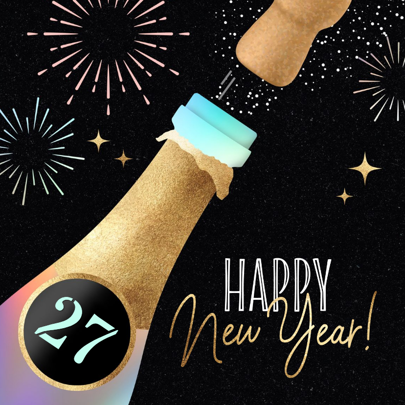 Feestelijke nieuwjaarskaart champagne 2027 - Nieuwjaarskaarten Nieuwjaarskaarten - Feestelijke nieuwjaarskaart champagne 2027