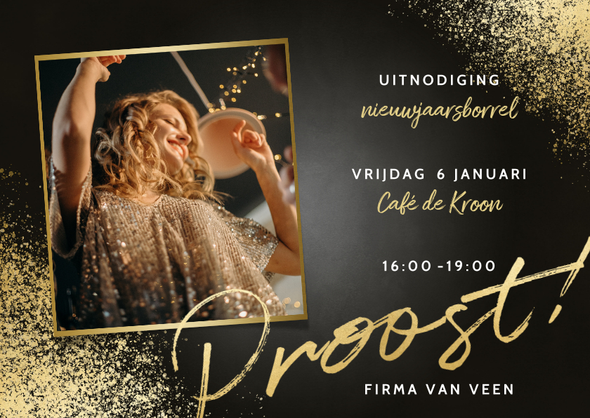 Feestelijke uitnodiging nieuwjaarsborrel foto proost - Nieuwjaarskaarten Nieuwjaarskaarten - Feestelijke uitnodiging nieuwjaarsborrel foto proost