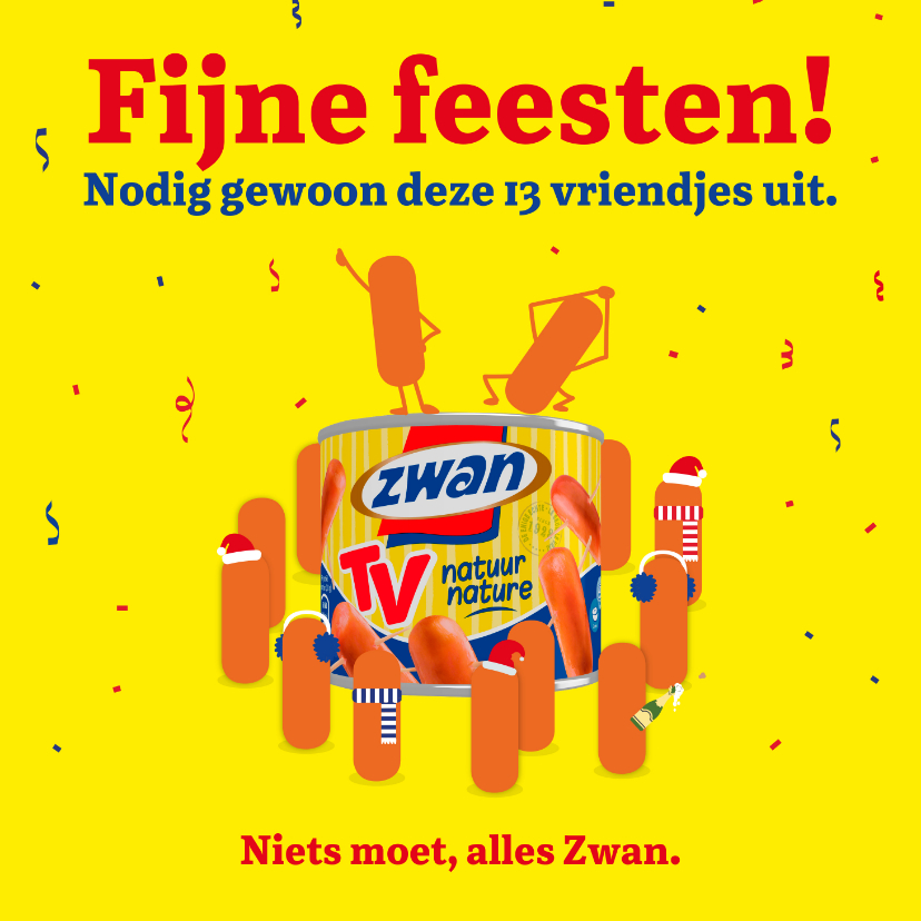 Fijne Feesten met de Zwan Vriendjeskaart - Nieuwjaarskaarten Nieuwjaarskaarten - Fijne Feesten met de Zwan Vriendjeskaart