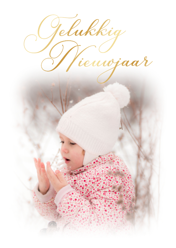 Fotokaartje gelukkig nieuwjaar met vintage tekst goudfolie - Nieuwjaarskaarten Nieuwjaarskaarten - Fotokaartje gelukkig nieuwjaar met vintage tekst goudfolie