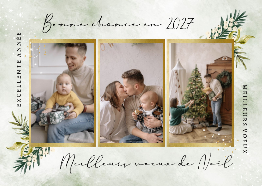 Franse collage nieuwjaar botanische bladeren sterren - Nieuwjaarskaarten Nieuwjaarskaarten - Franse collage nieuwjaar botanische bladeren sterren