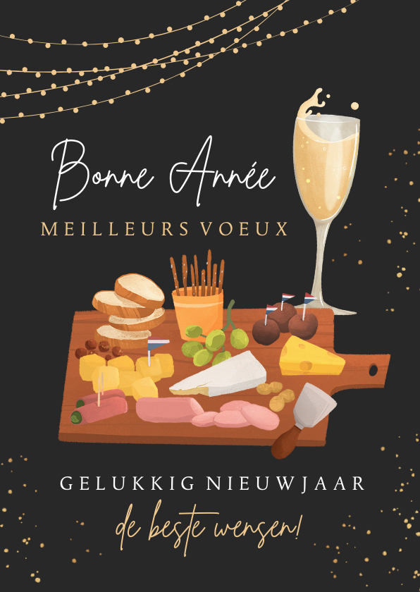 Nieuwjaarskaarten - Franse nieuwjaarskaart champagne borrelplank